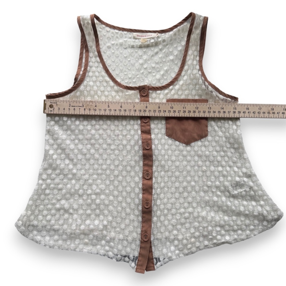 MUSTARD SEED White Sheer Polka Dot Lace Tank Top S - Picture 6 of 9